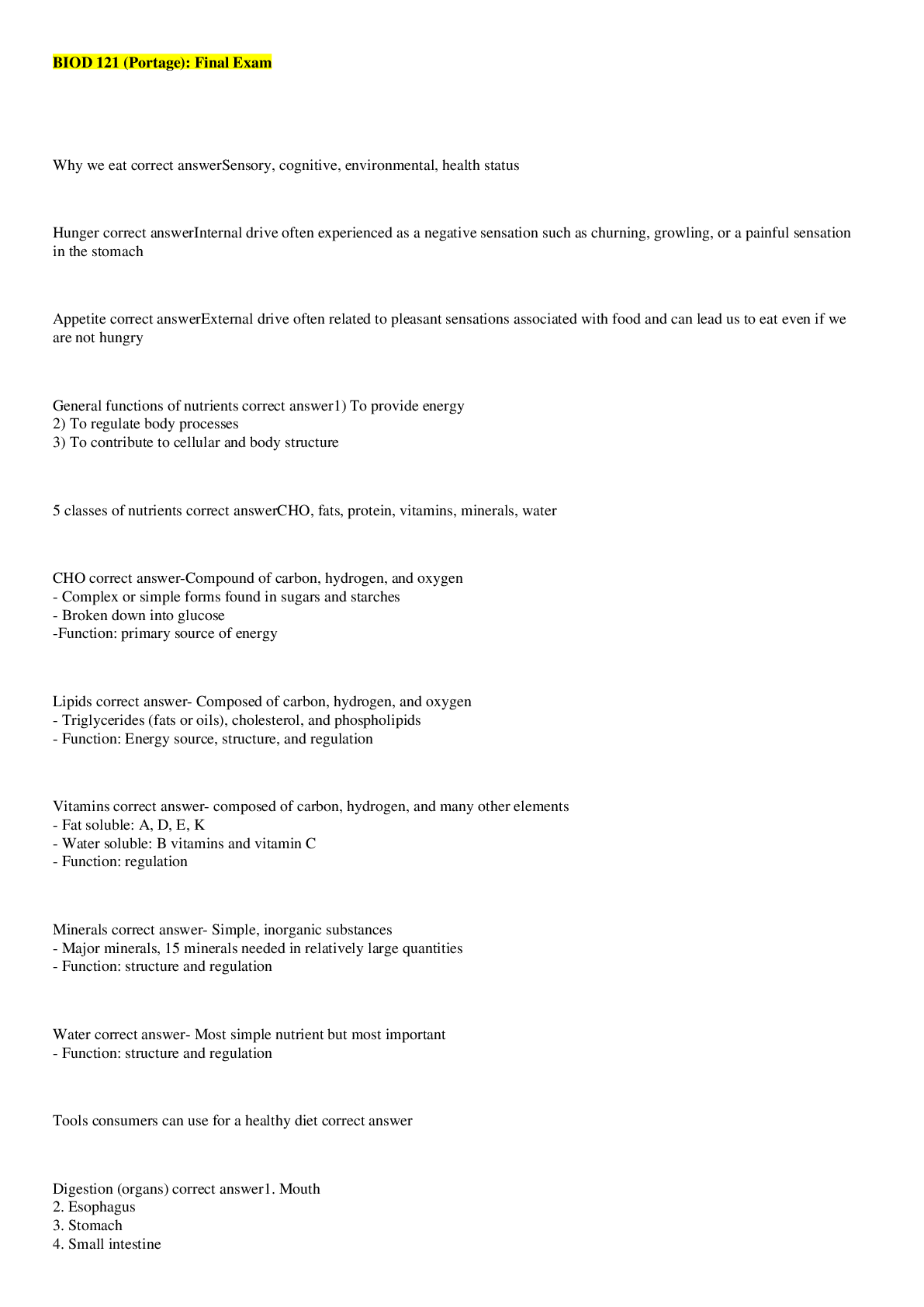 Preview image of BIOD 121 (Portage): Final Exam document